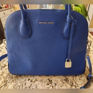 Michael Kors Purse, Mercer Leather Dome Satchel w/ Crossbody Bright Blue EUC